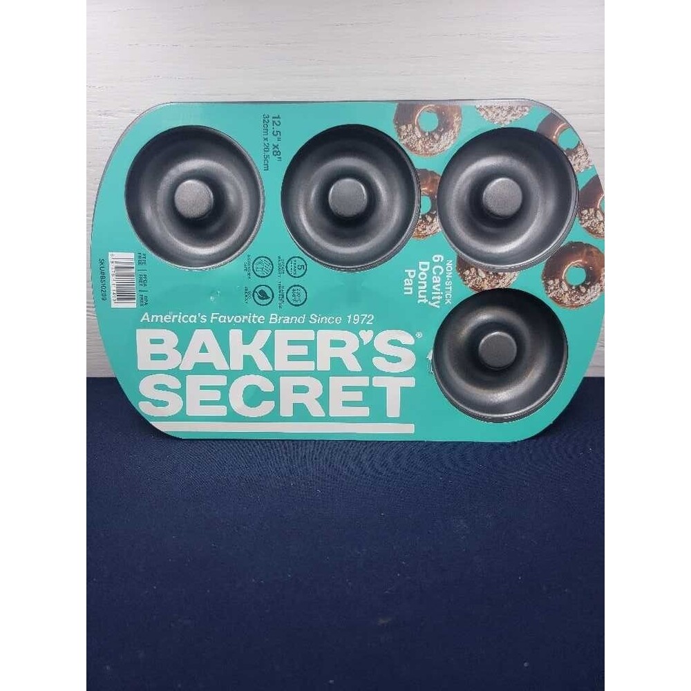 Baker's Secret Donut Pan 6 Cavity Nonstick 12.5" x 8" Baking Kitchen New